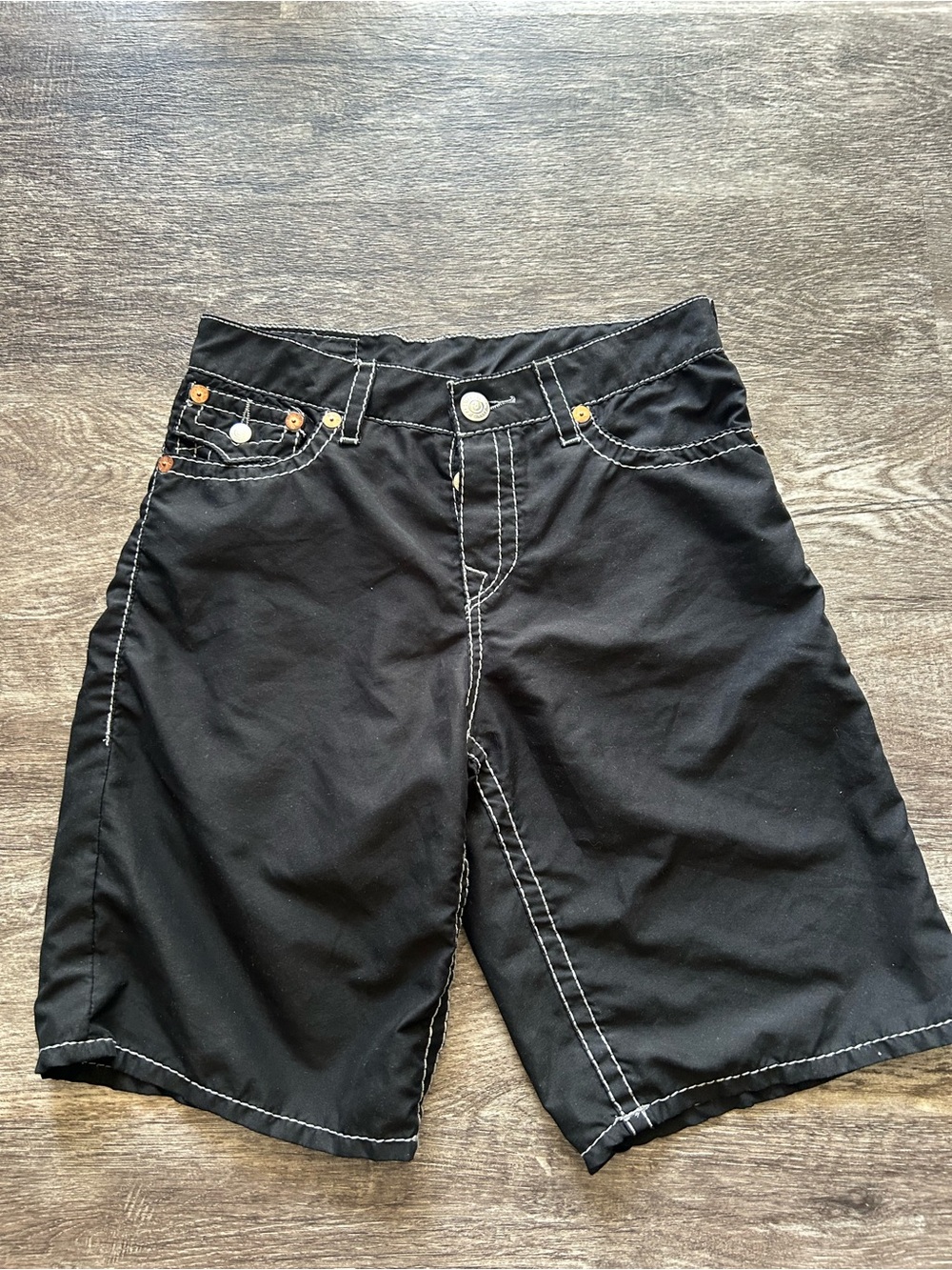 True Religion Black Shorts with Red and Blue Logo Patch